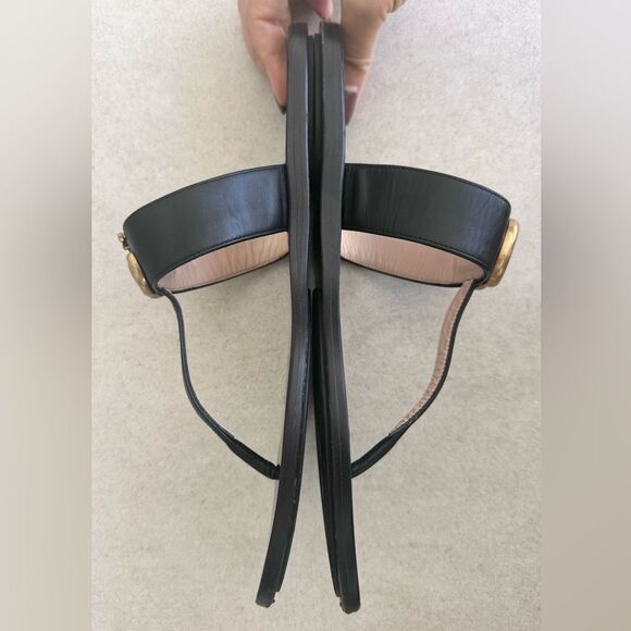 Gucci Marmont GG Thong Sandals EU 40 US 10 Black Leather Flat Flip Flips - Picture 8 of 10